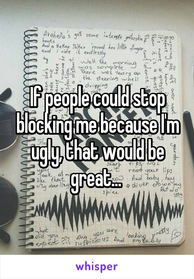 If people could stop blocking me because I'm ugly, that would be great... 