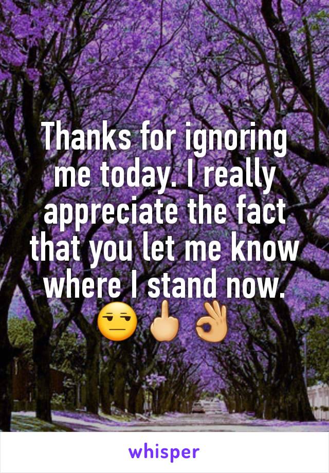 Thanks for ignoring me today. I really appreciate the fact that you let me know where I stand now. 😒🖕👌