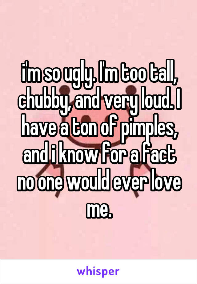 i'm so ugly. I'm too tall, chubby, and very loud. I have a ton of pimples, and i know for a fact no one would ever love me.