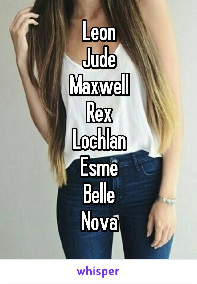 Leon
Jude
Maxwell
Rex
Lochlan
Esme
Belle
Nova
