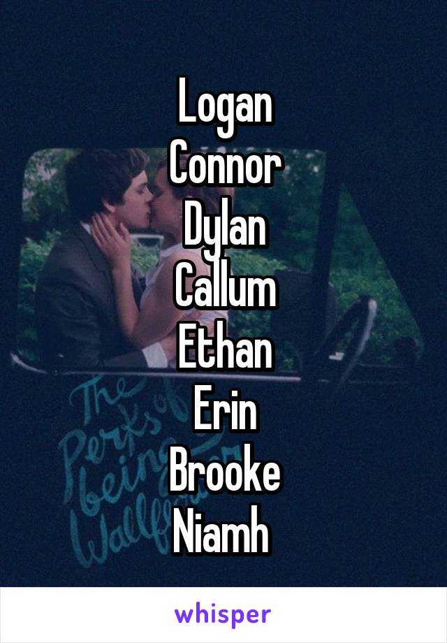 Logan
Connor
Dylan
Callum
Ethan
Erin
Brooke
Niamh 