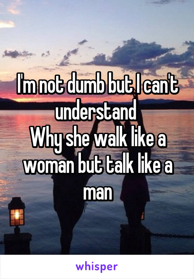 I'm not dumb but I can't understand 
Why she walk like a woman but talk like a man