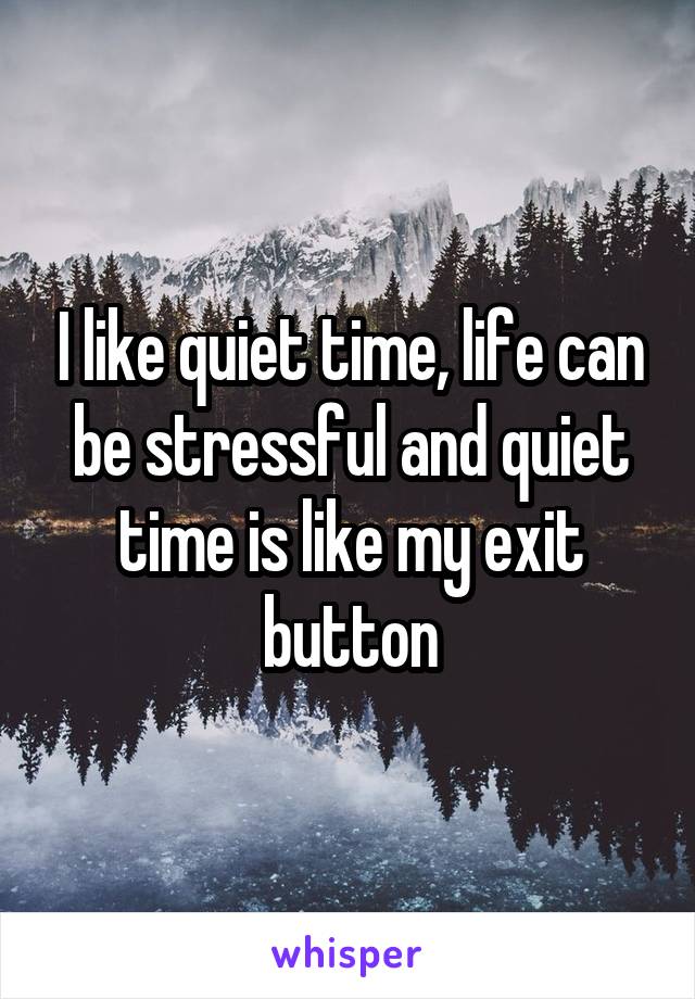 I like quiet time, life can be stressful and quiet time is like my exit button