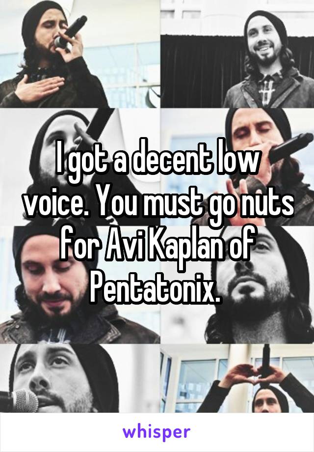 I got a decent low voice. You must go nuts for Avi Kaplan of Pentatonix. 