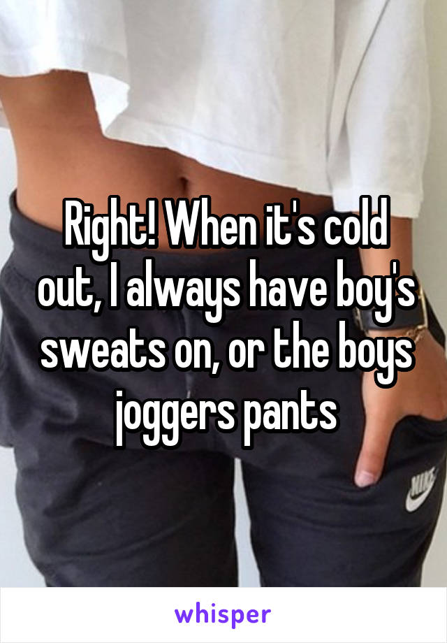 Right! When it's cold out, I always have boy's sweats on, or the boys joggers pants