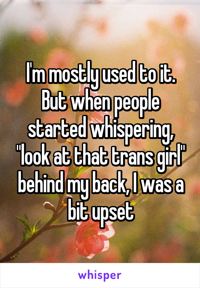 I'm mostly used to it. But when people started whispering, "look at that trans girl" behind my back, I was a bit upset