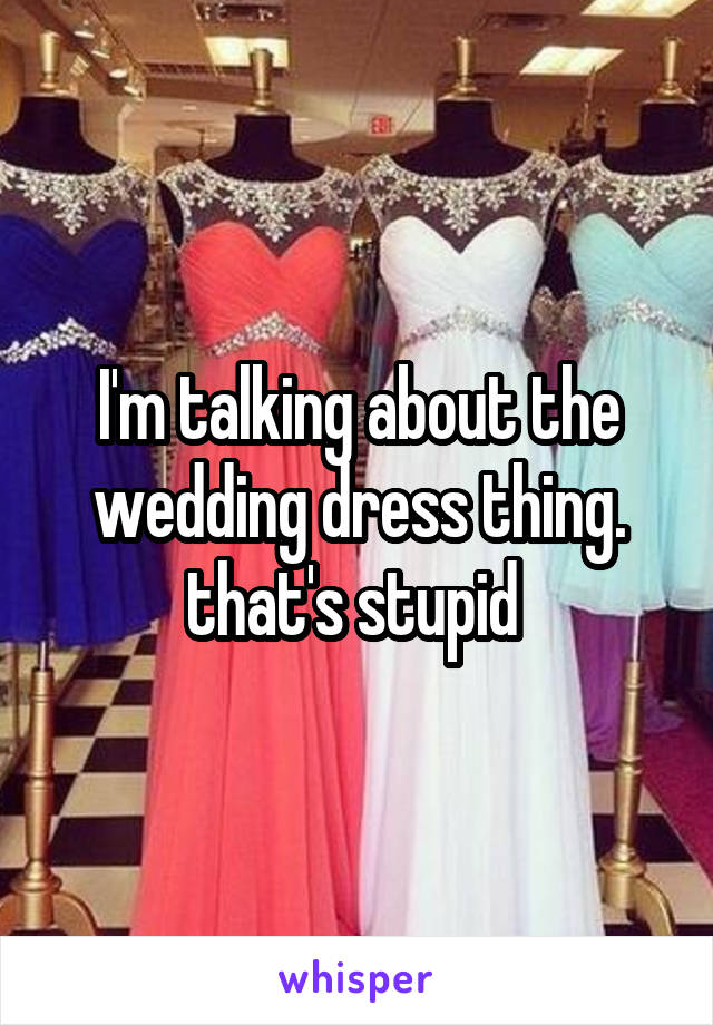 I'm talking about the wedding dress thing. that's stupid 