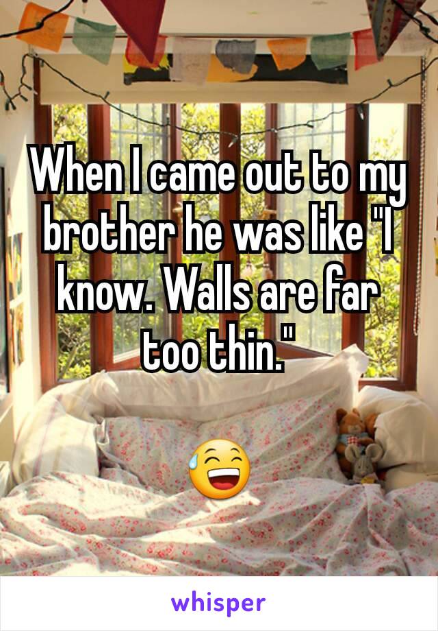When I came out to my brother he was like "I know. Walls are far too thin."

😅