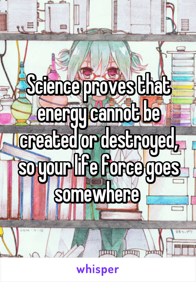 Science proves that energy cannot be created or destroyed, so your life force goes somewhere 