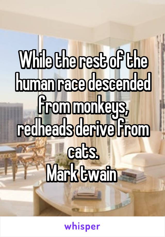 While the rest of the human race descended from monkeys, redheads derive from cats.
Mark twain 
