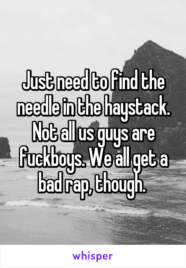 Just need to find the needle in the haystack. Not all us guys are fuckboys. We all get a bad rap, though. 
