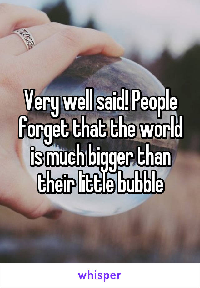 Very well said! People forget that the world is much bigger than their little bubble