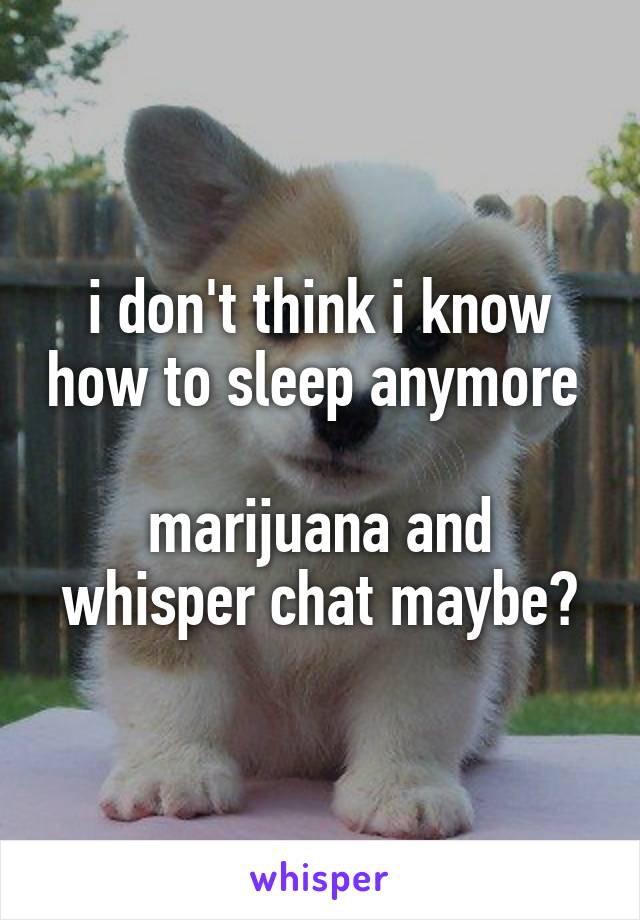 i don't think i know how to sleep anymore 

marijuana and whisper chat maybe?
