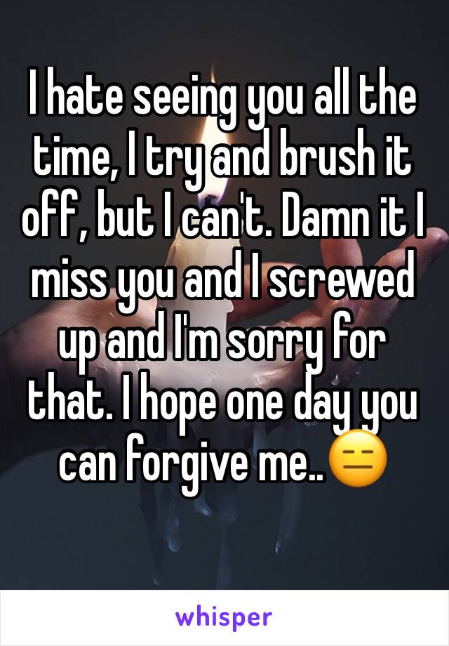 I hate seeing you all the time, I try and brush it off, but I can't. Damn it I miss you and I screwed up and I'm sorry for that. I hope one day you can forgive me..😑