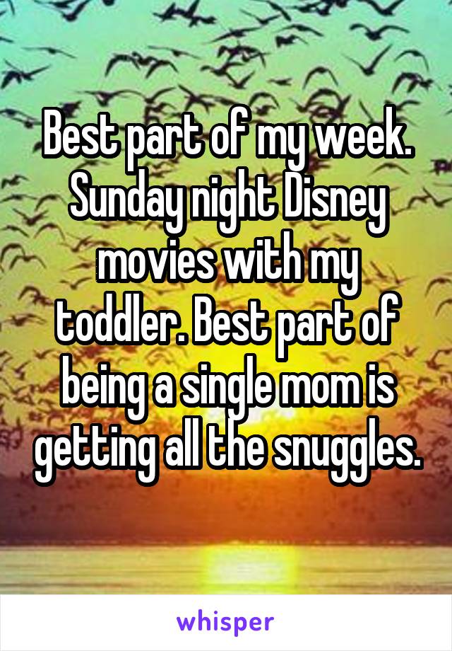 Best part of my week. Sunday night Disney movies with my toddler. Best part of being a single mom is getting all the snuggles. 