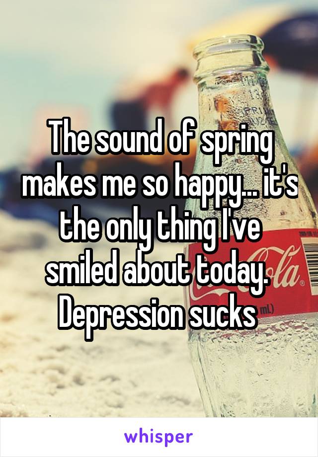 The sound of spring makes me so happy... it's the only thing I've smiled about today.  Depression sucks 