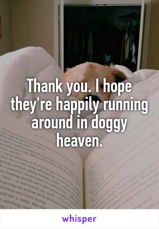 Thank you. I hope they're happily running around in doggy heaven.