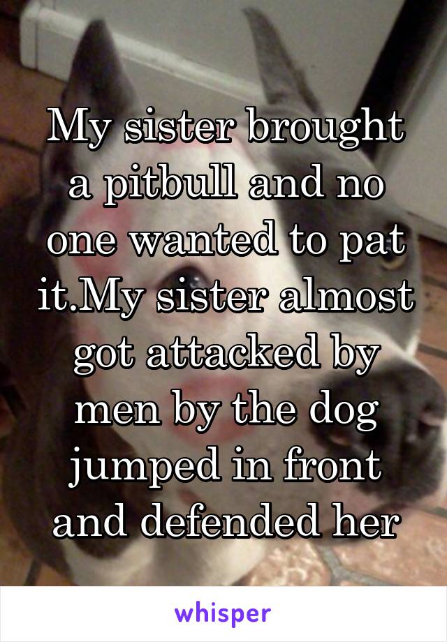 My sister brought a pitbull and no one wanted to pat it.My sister almost got attacked by men by the dog jumped in front and defended her