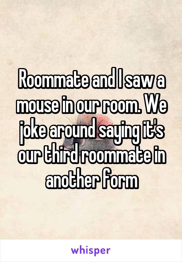Roommate and I saw a mouse in our room. We joke around saying it's our third roommate in another form