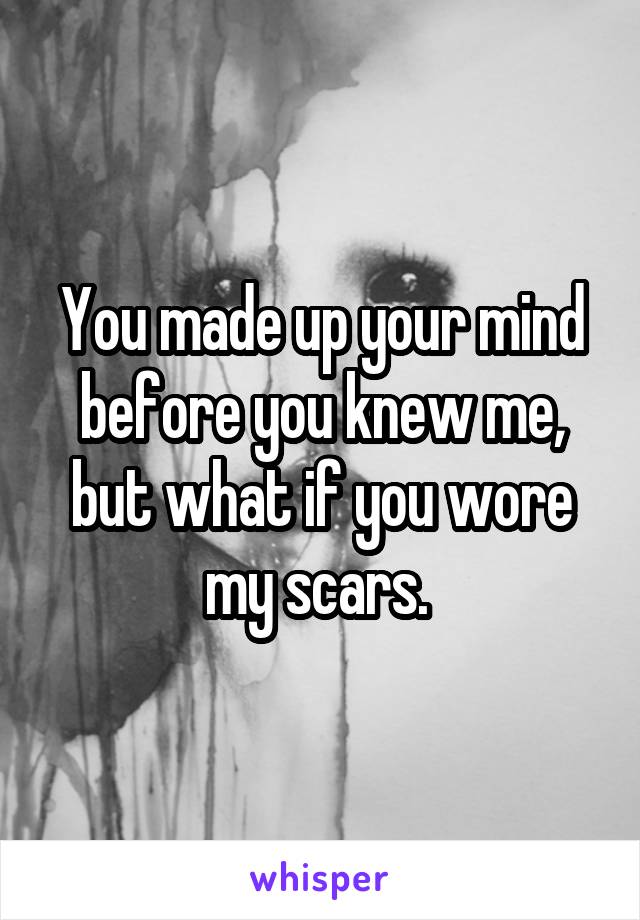 You made up your mind before you knew me, but what if you wore my scars. 