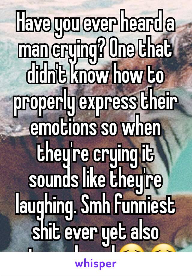 Have you ever heard a man crying? One that didn't know how to properly express their emotions so when they're crying it sounds like they're laughing. Smh funniest shit ever yet also extremely sad😯😯