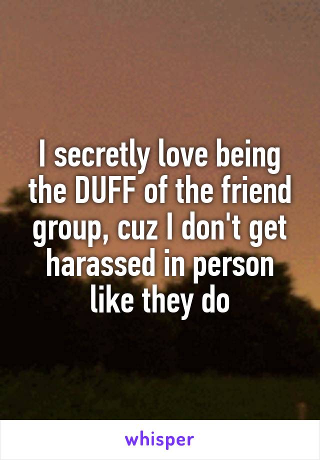 I secretly love being the DUFF of the friend group, cuz I don't get harassed in person like they do