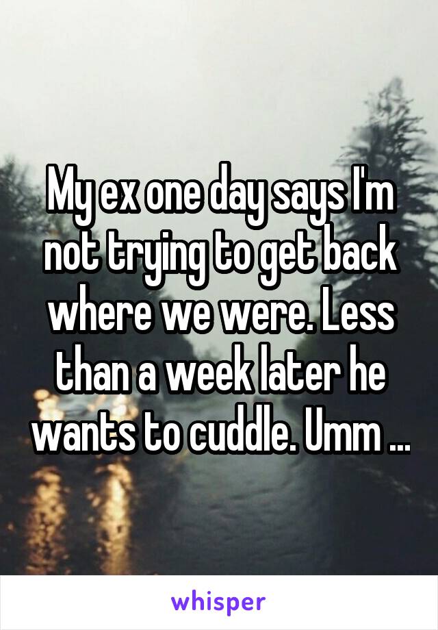 My ex one day says I'm not trying to get back where we were. Less than a week later he wants to cuddle. Umm ...