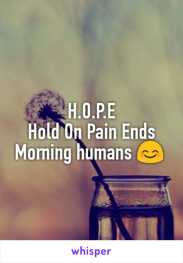 H.O.P.E
Hold On Pain Ends
Morning humans 😊 