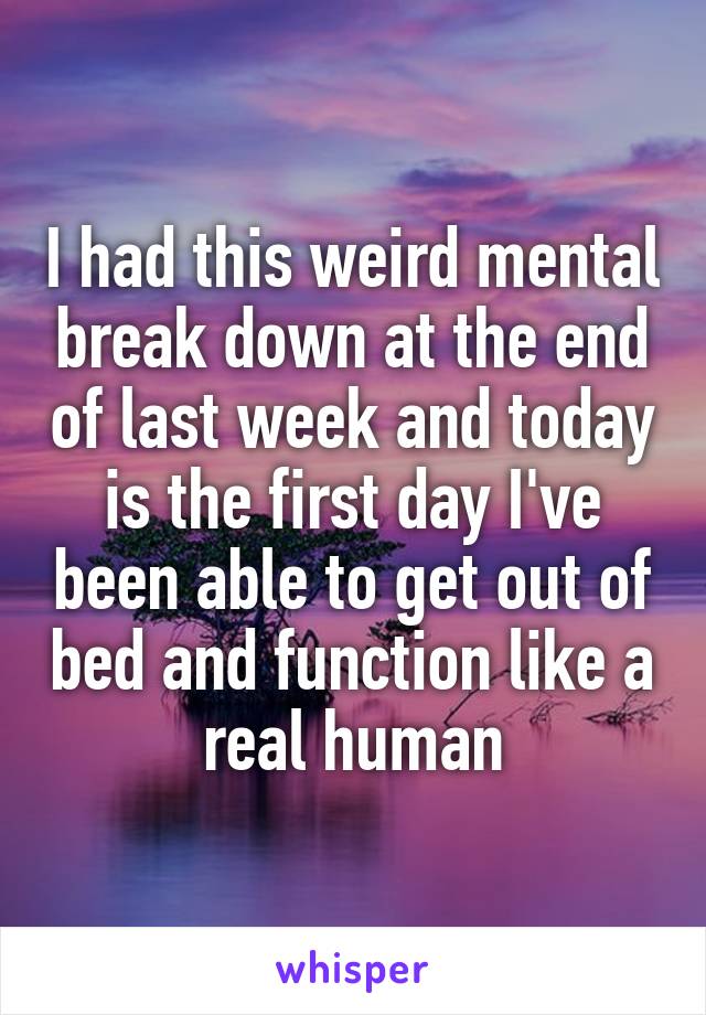 I had this weird mental break down at the end of last week and today is the first day I've been able to get out of bed and function like a real human