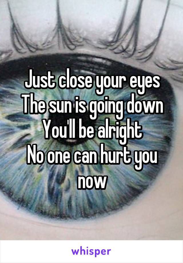 Just close your eyes
The sun is going down
You'll be alright
No one can hurt you now