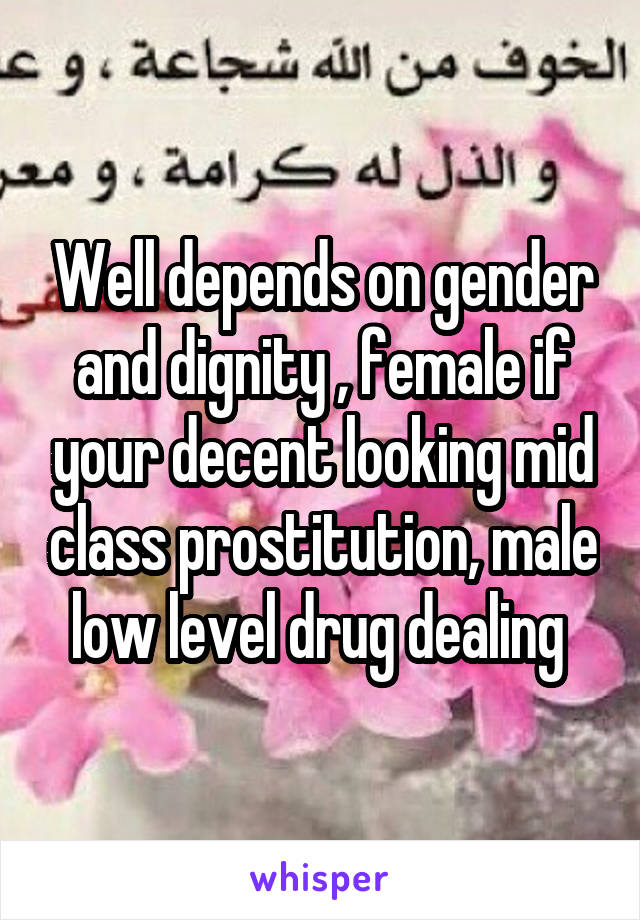 Well depends on gender and dignity , female if your decent looking mid class prostitution, male low level drug dealing 