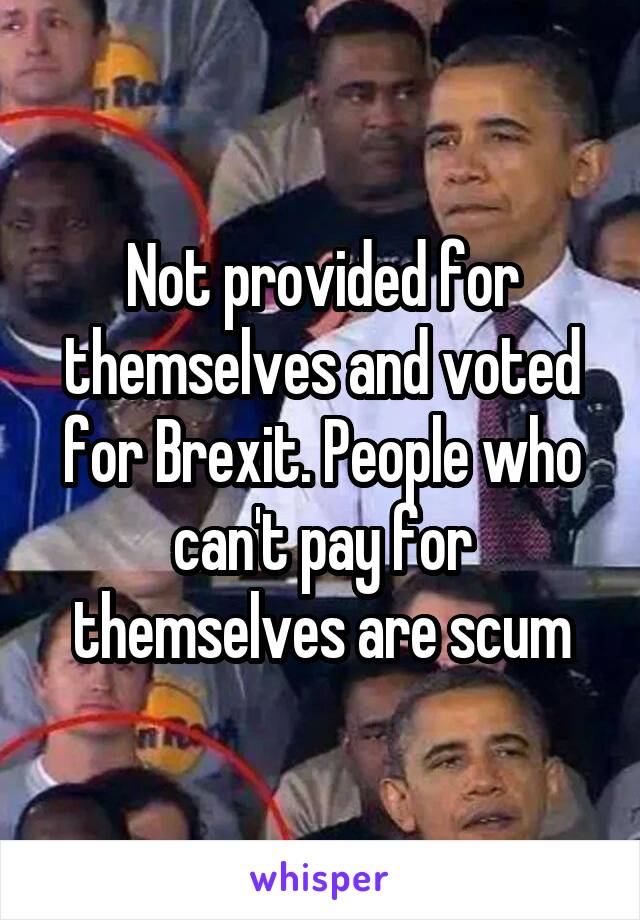 Not provided for themselves and voted for Brexit. People who can't pay for themselves are scum
