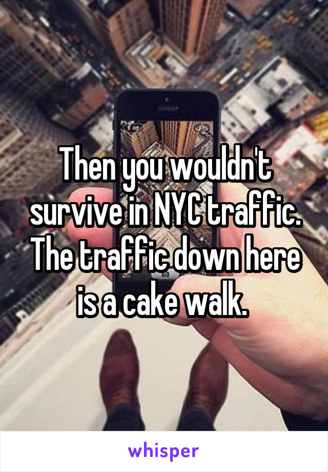 Then you wouldn't survive in NYC traffic. The traffic down here is a cake walk. 