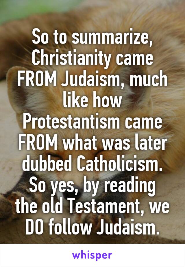 So to summarize,
Christianity came FROM Judaism, much like how Protestantism came FROM what was later dubbed Catholicism.
So yes, by reading the old Testament, we DO follow Judaism.