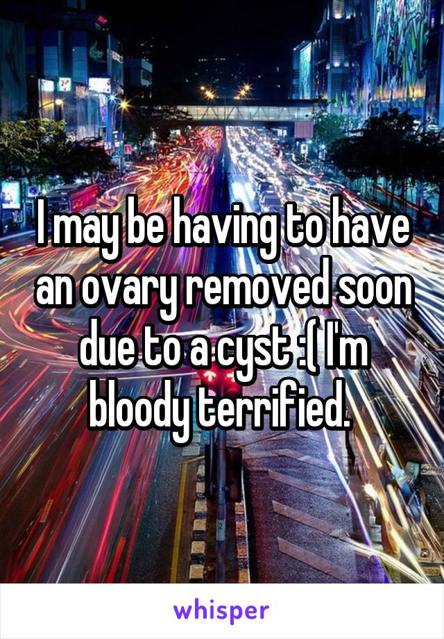 I may be having to have an ovary removed soon due to a cyst :( I'm bloody terrified. 