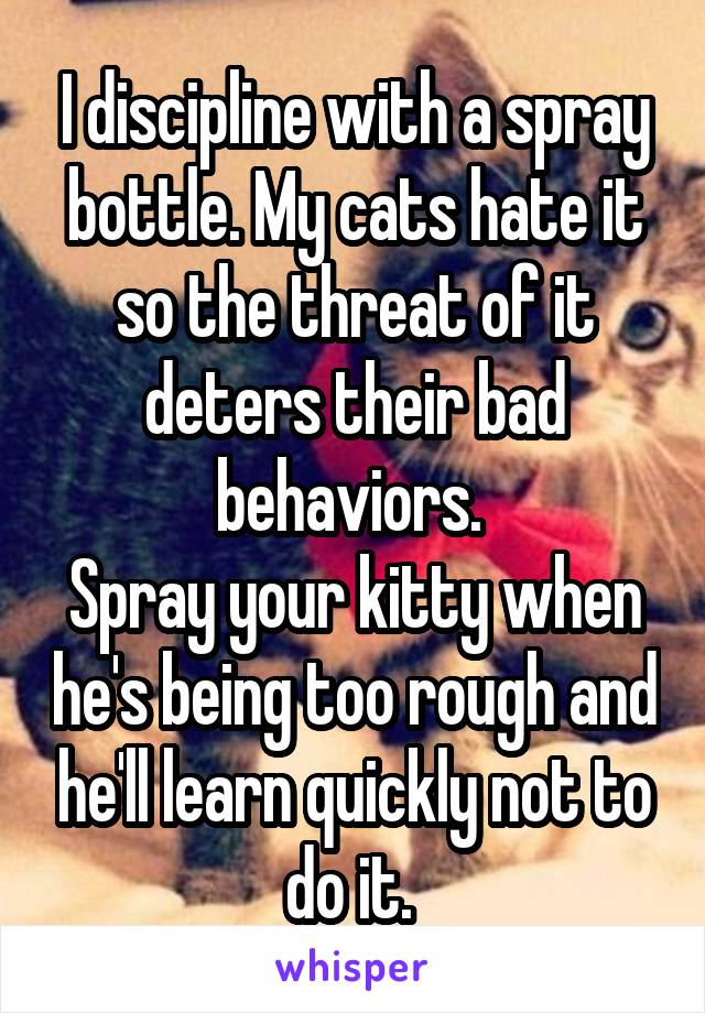 I discipline with a spray bottle. My cats hate it so the threat of it deters their bad behaviors. 
Spray your kitty when he's being too rough and he'll learn quickly not to do it. 