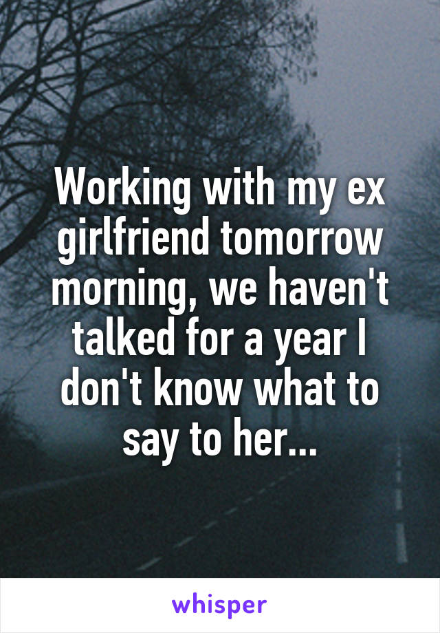 Working with my ex girlfriend tomorrow morning, we haven't talked for a year I don't know what to say to her...