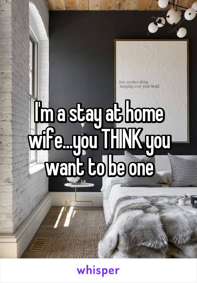 I'm a stay at home wife...you THINK you want to be one