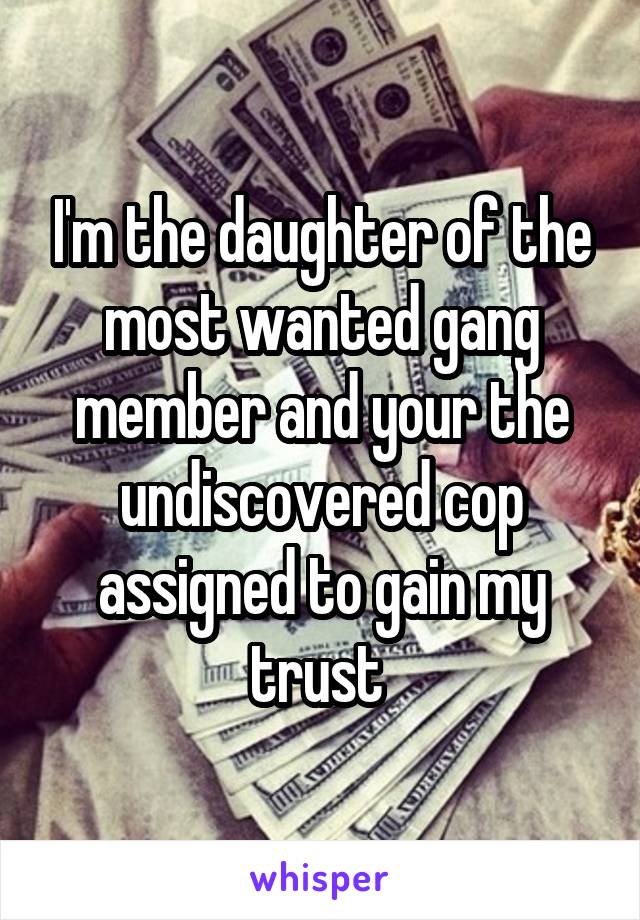 I'm the daughter of the most wanted gang member and your the undiscovered cop assigned to gain my trust 