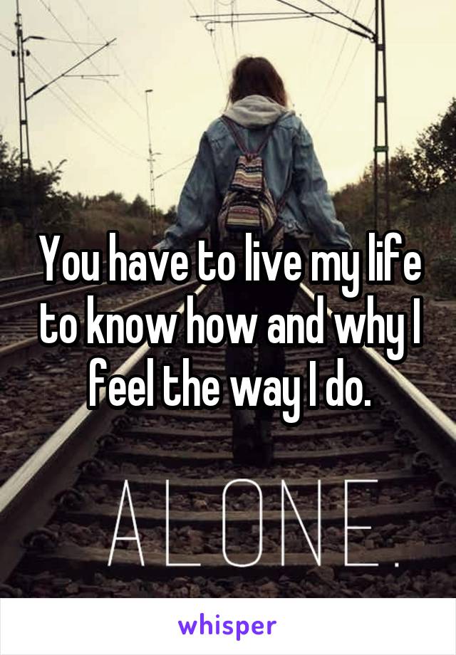 You have to live my life to know how and why I feel the way I do.