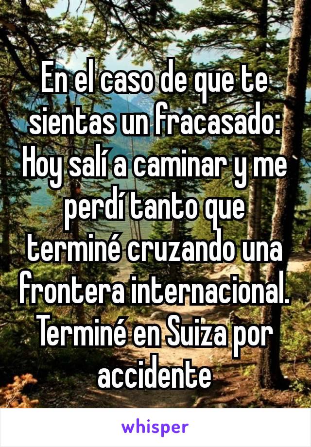 En el caso de que te sientas un fracasado:
Hoy salí a caminar y me perdí tanto que terminé cruzando una frontera internacional. Terminé en Suiza por accidente