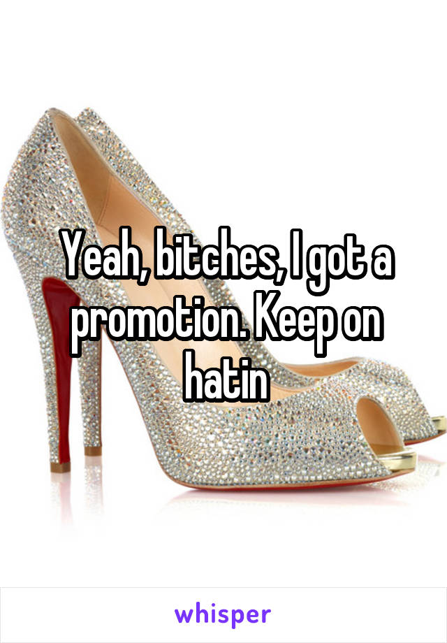 Yeah, bitches, I got a promotion. Keep on hatin