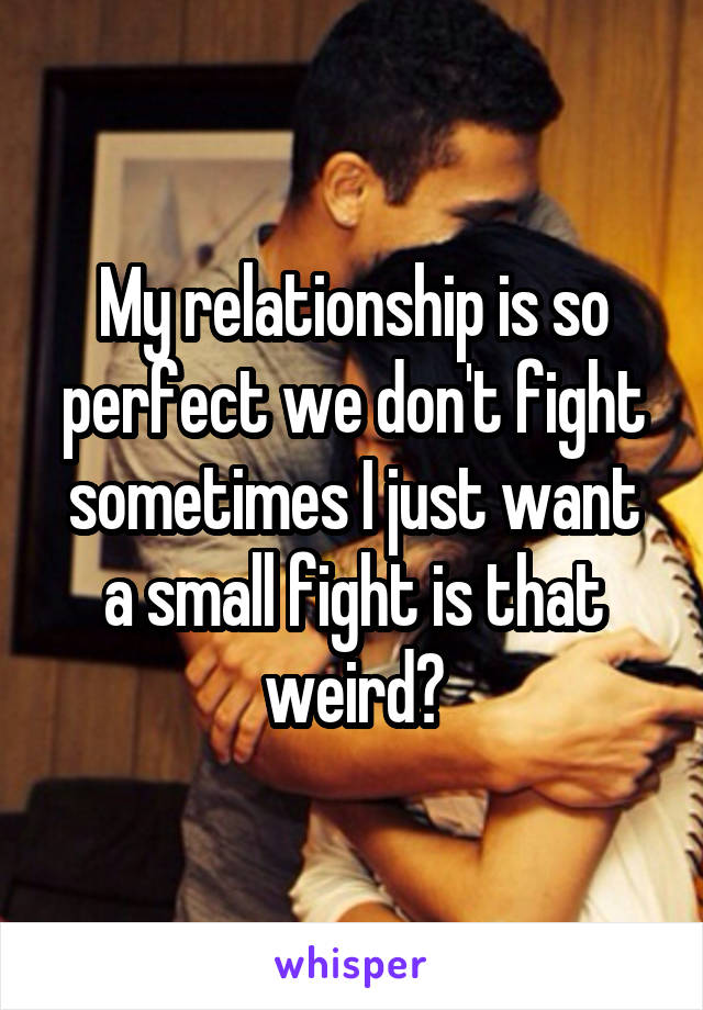 My relationship is so perfect we don't fight sometimes I just want a small fight is that weird?