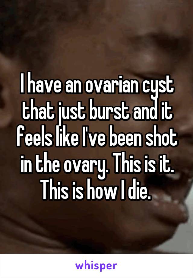 I have an ovarian cyst that just burst and it feels like I've been shot in the ovary. This is it. This is how I die. 