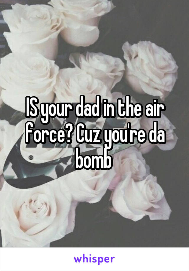 IS your dad in the air force? Cuz you're da bomb 