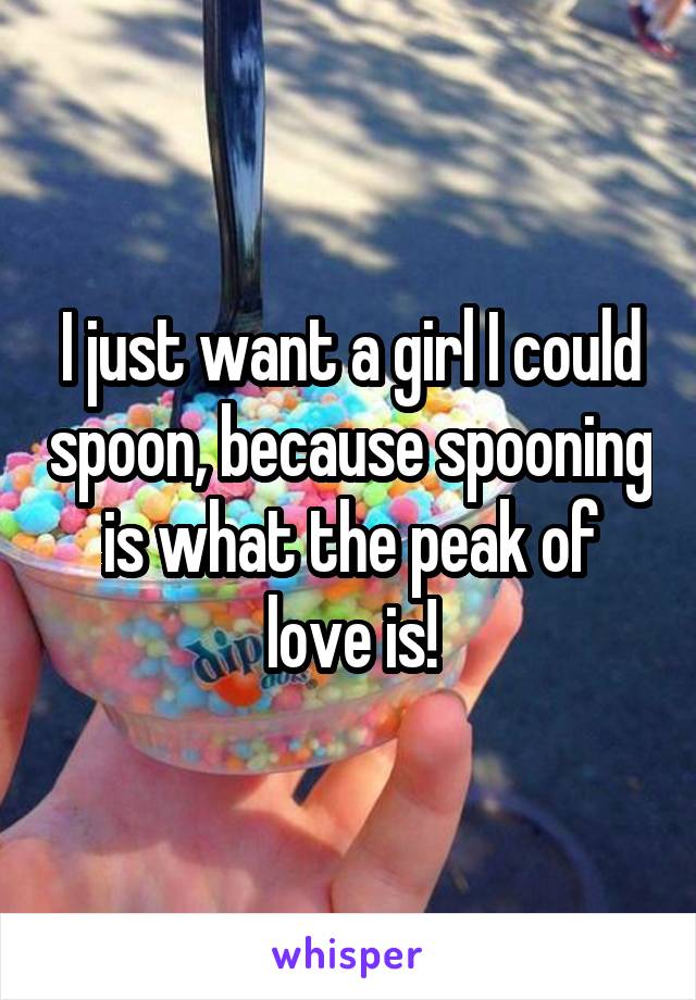 I just want a girl I could spoon, because spooning is what the peak of love is!