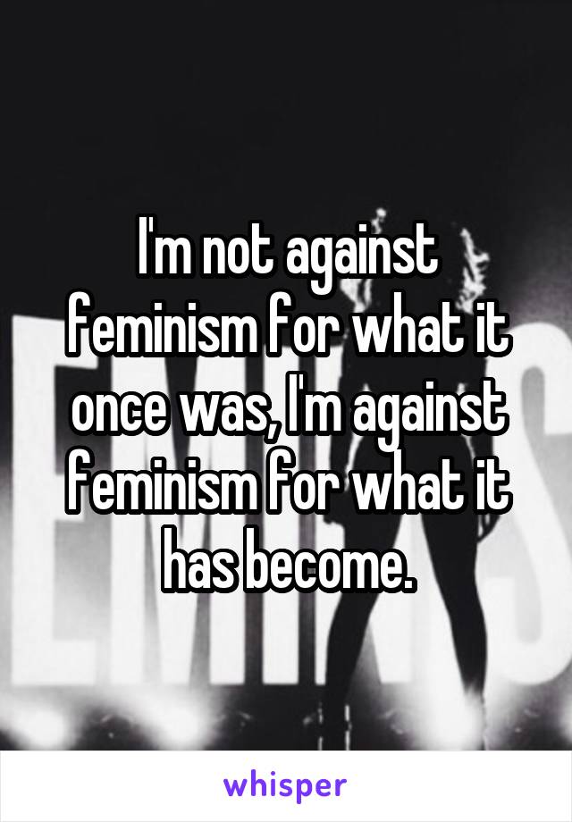 I'm not against feminism for what it once was, I'm against feminism for what it has become.