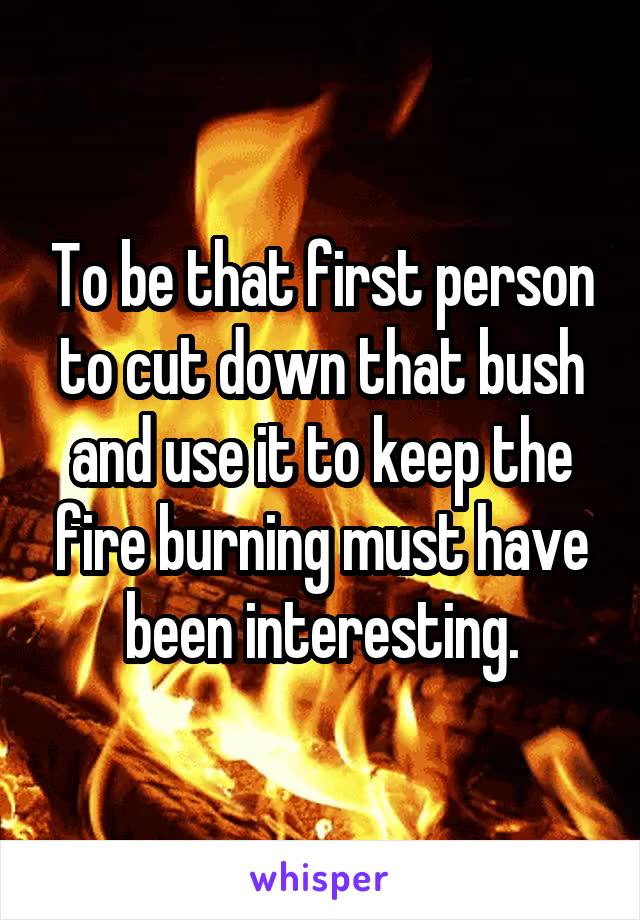 To be that first person to cut down that bush and use it to keep the fire burning must have been interesting.