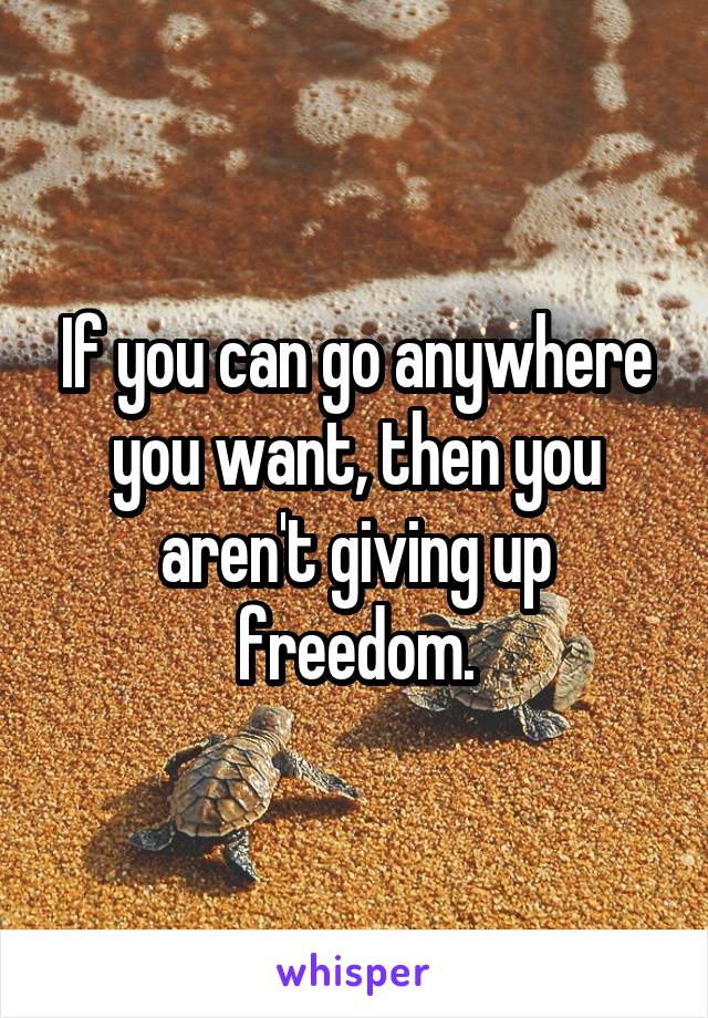 If you can go anywhere you want, then you aren't giving up freedom.