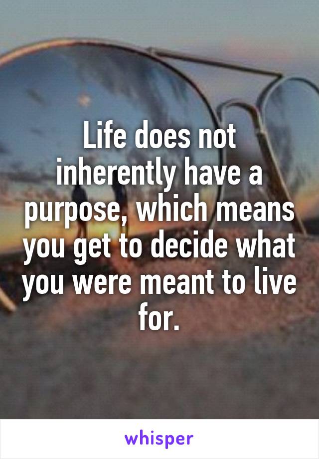 Life does not inherently have a purpose, which means you get to decide what you were meant to live for.